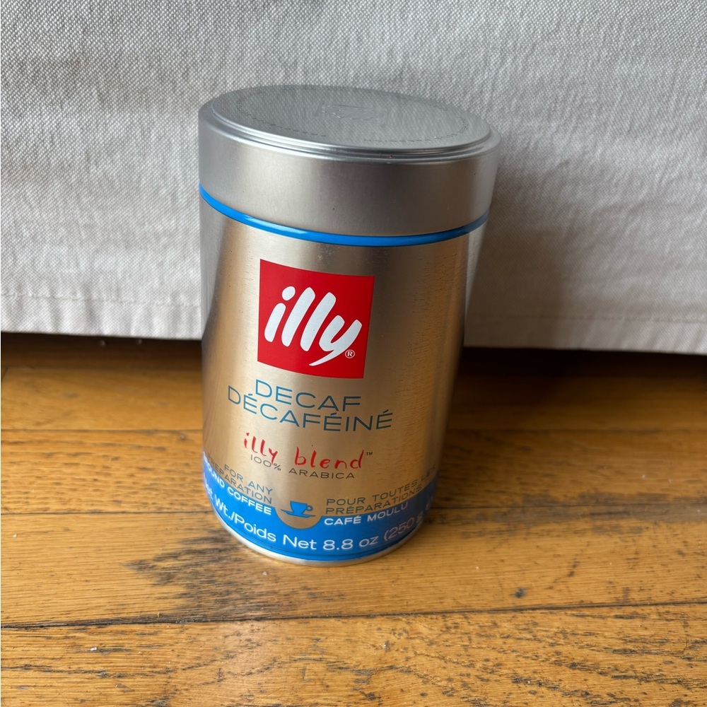 illy Coffee Tin - Empty Silver & Blue Decaf Canister | Upcycle Decor